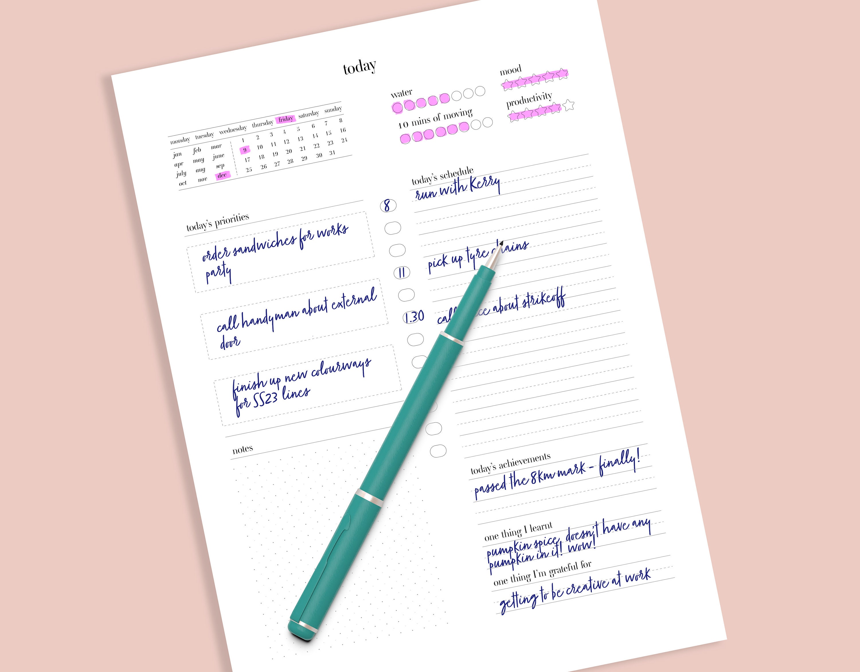 Undated Printable Daily Planner Page | US Letter + A4 Paper | Diary ...