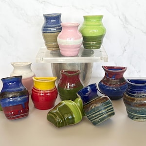 Handmade Tuscan Pottery Magnets - Miniature Stoneware Vessel Refrigerator Decor - Italian Inspired Relief Sculptures. Dimensional Flower Pot