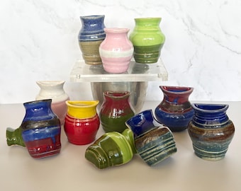 Handmade Tuscan Pottery Magnets - Miniature Stoneware Vessel Refrigerator Decor - Italian Inspired Relief Sculptures. Dimensional Flower Pot