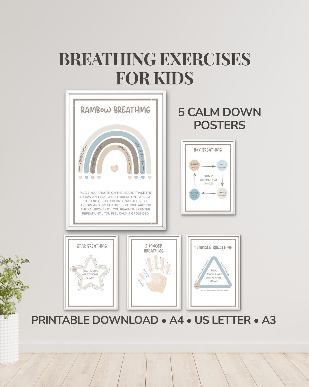 Kids Breathing Exercises Posters, Calm Down Printable Tools, Emotional ...