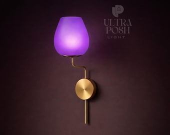 Lámpara de pared estilo italiano Stilnovo Modern de vidrio Sputnik de los años 50 con acabado morado Roly-Poly: aplique de pared antiguo de latón de mediados de siglo.