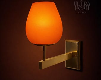 Lámpara de pared estilo italiano de vidrio Stilnovo Modern Italian Sputnik naranja Roly-Poly de los años 50 – Aplique de pared antiguo de latón de mediados de siglo.