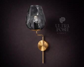 Lámpara de pared estilo italiano de vidrio Stilnovo Modern de los años 50 con vidrio Sputnik negro Roly-Poly – Aplique de pared antiguo de latón de mediados de siglo.