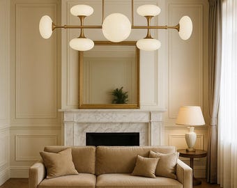 Lámpara de araña Stilnovo Sputnik italiana moderna de latón crudo de los años 50: lámpara antigua de latón de mediados de siglo con 8 brazos.