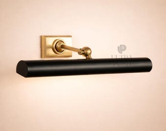 Italian Raw Brass Picture Light with Black color canopy, Art Display Adjustable Mid-Century Handmade Brass Wall Sconce For Display and Decor
