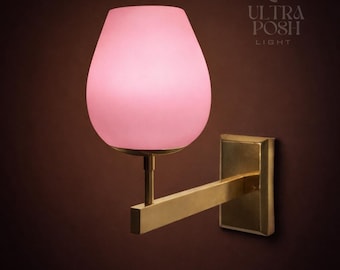 Lámpara de pared estilo italiano de vidrio Stilnovo, moderna lámpara de pared italiana de los años 50 con forma de Sputnik rosa Roly-Poly: aplique de pared antiguo de latón de mediados de siglo.