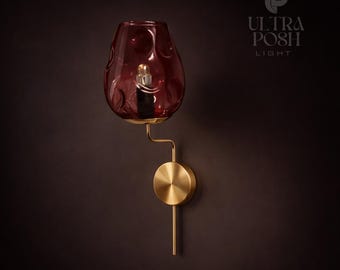 Lámpara de pared estilo italiano de vidrio Stilnovo Modern de los años 50 con acabado Roly-Poly de vidrio Sputnik en color marrón – Aplique de pared antiguo de latón de mediados de siglo.