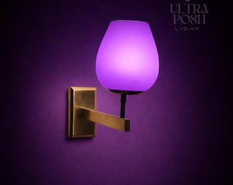 Lámpara de pared estilo italiano de vidrio Stilnovo, moderna lámpara de pared italiana de los años 50 con acabado morado Sputnik Roly-Poly: aplique de pared antiguo de latón de mediados de siglo.