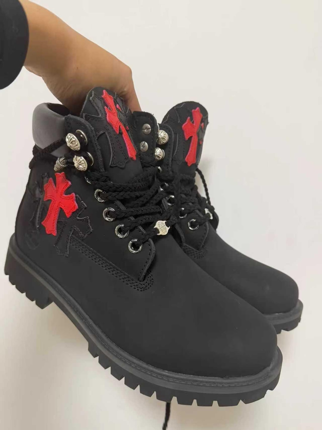 Custom Made Timberland Boots With Cross Patches - Etsy