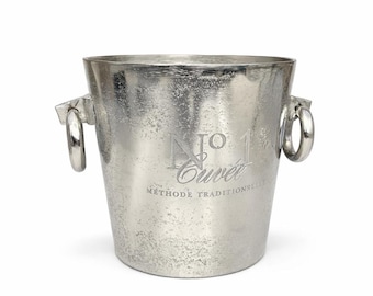 Seau à vin à glace vintage en fonte d'aluminium - Seau à champagne argenté brillant