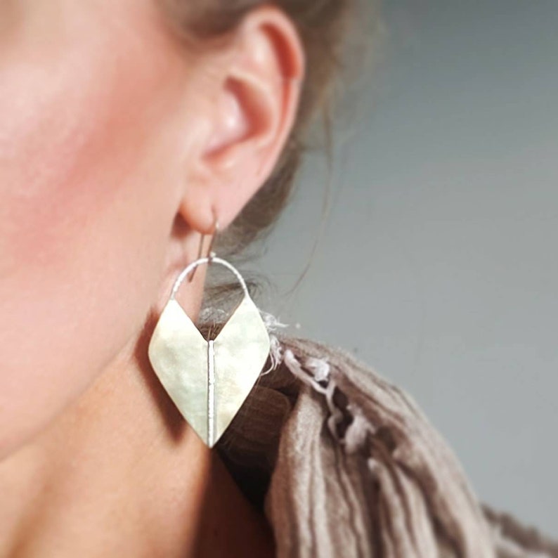 Bronze and Sterling Silver Hammered and Brushed Earrings Artemis