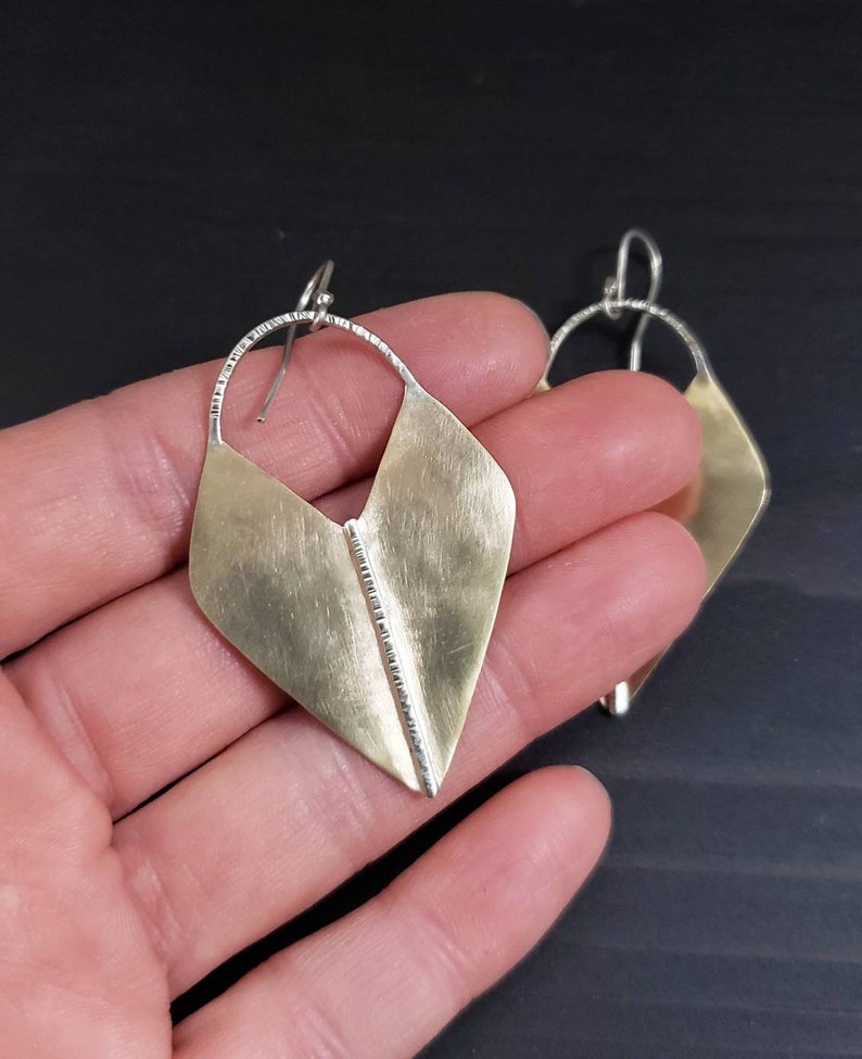 Bronze and Sterling Silver Hammered and Brushed Earrings Artemis