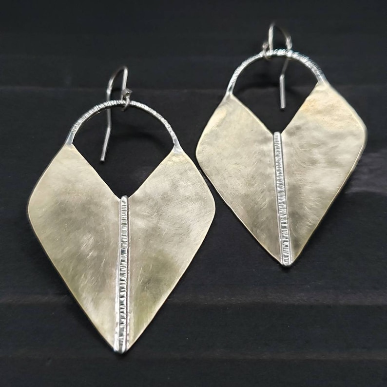 Bronze and Sterling Silver Hammered and Brushed Earrings Artemis