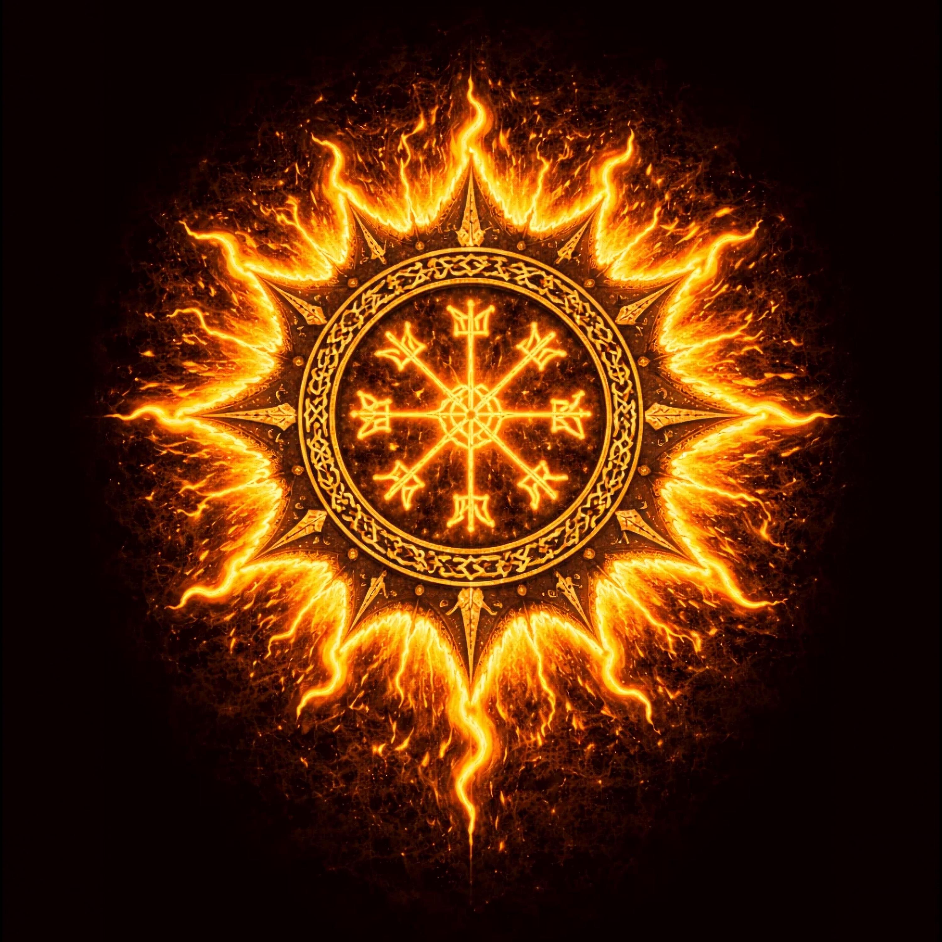 Viking Sun Symbol Wall Art Gold Black – Norse Sol Rune Mandala Poster ...