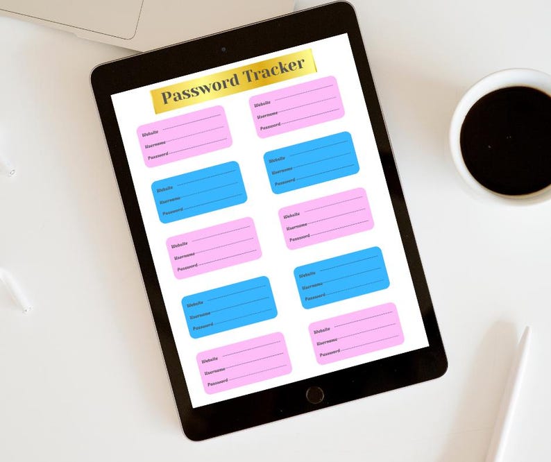 Password Tracker Printable / Pink & Blue Password Log / Account ...