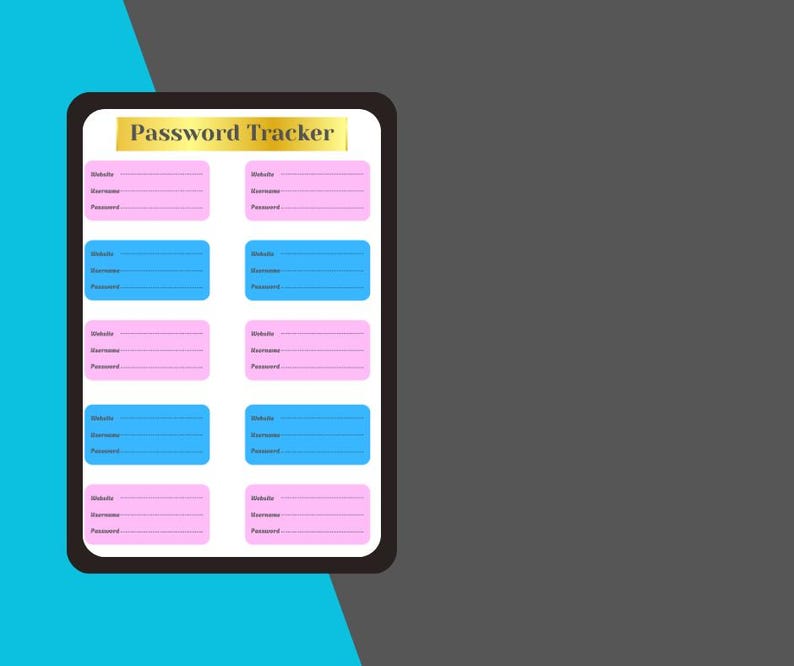 Password Tracker Printable / Pink & Blue Password Log / Account ...