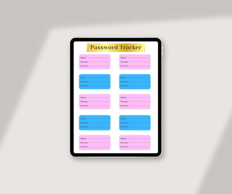 Password Tracker Printable / Pink & Blue Password Log / Account ...