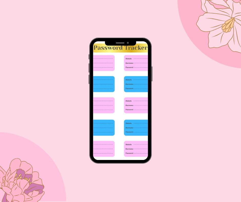 Password Tracker Printable / Pink & Blue Password Log / Account ...