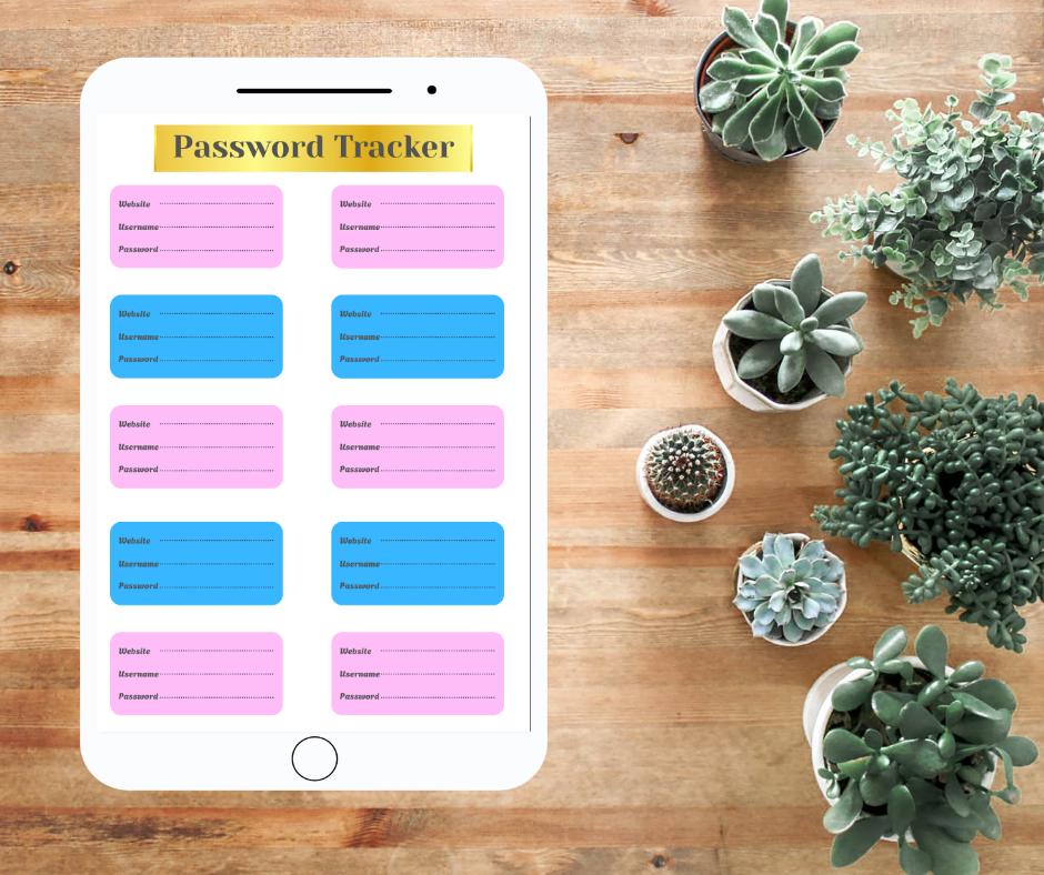 Password Tracker Printable / Pink & Blue Password Log / Account ...