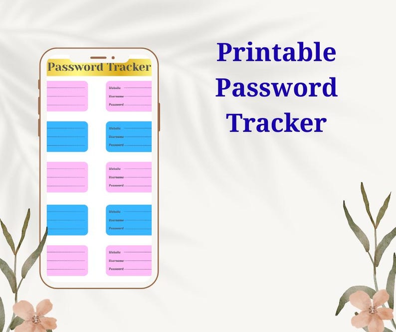 Password Tracker Printable / Pink & Blue Password Log / Account ...
