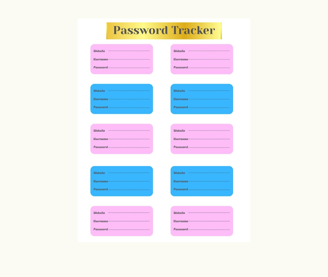 Password Tracker Printable / Pink & Blue Password Log / Account ...