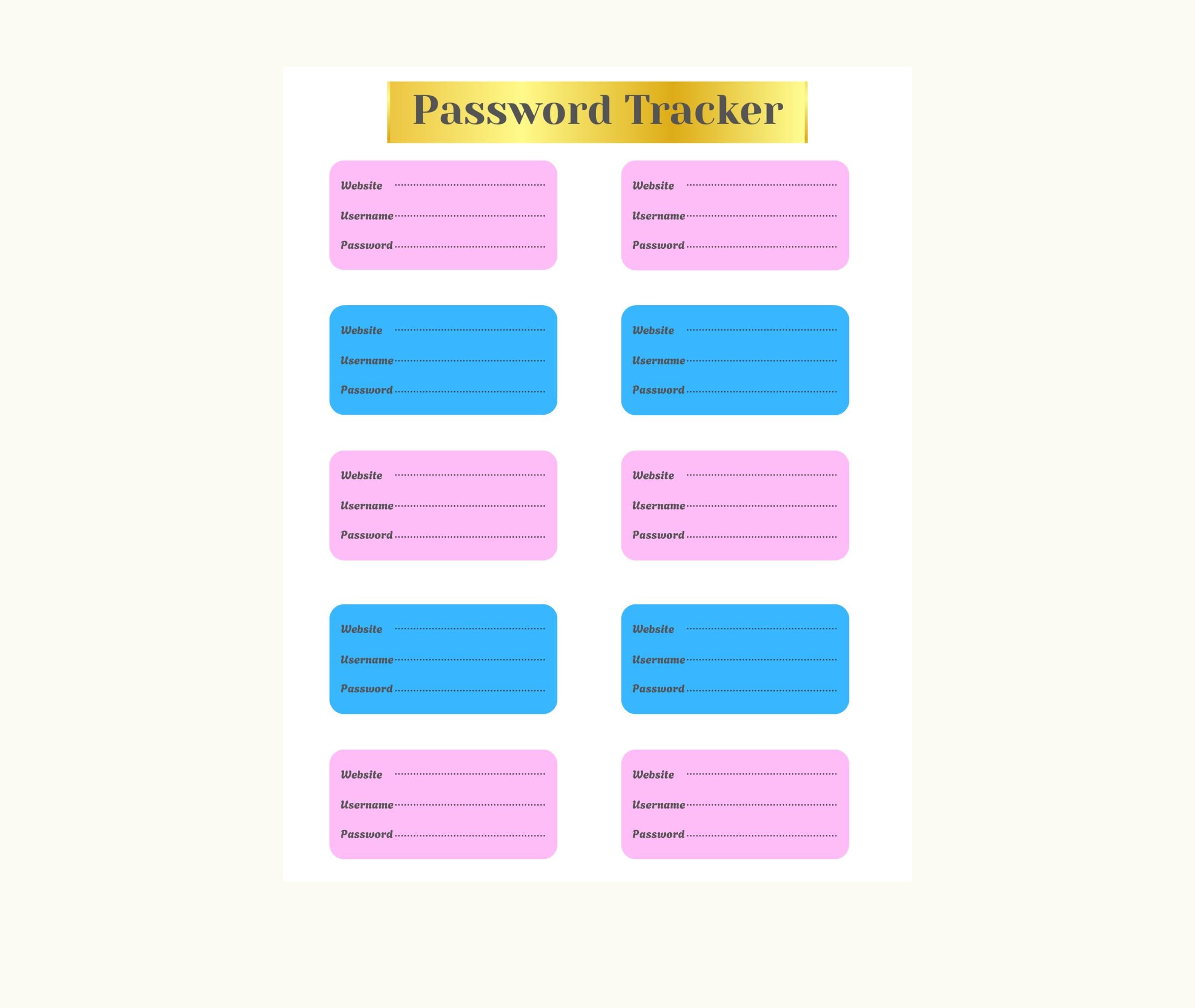 Password Tracker Printable / Pink & Blue Password Log / Account ...
