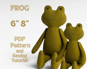 Mini Frog Stuffed Toy Sewing Pattern PDF, 6" & 8" DIY Woodland Animal Doll Tutorial, Instant Download