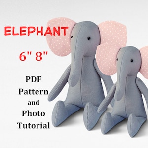 Patrón de costura en PDF para mini elefante, tutorial para crear un peluche, juguete de peluche de safari para hacer tú mismo, 2 tamaños, descarga instantánea.