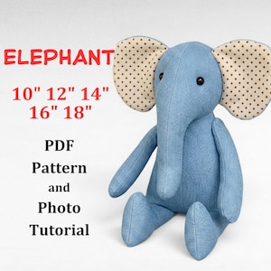 Elephant Stuffed Animal Pattern PDF, Plush Toy DIY Tutorial, 5 Sizes Instant Download