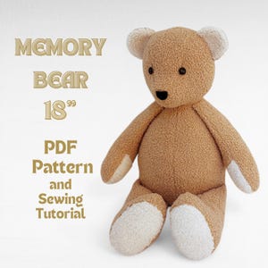 Patrón de costura en PDF para osito de peluche de 45 cm (18 pulgadas), tutorial para crear un osito de recuerdo con ropa, descarga instantánea.