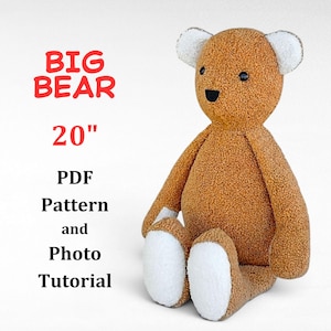 Nähanleitung für einen großen Teddybären (PDF), 50 cm großer Stoffteddy, Erinnerungsbär aus Stoffresten, DIY-Plüschtier