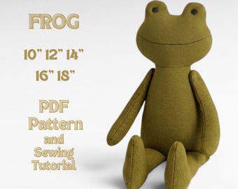 Frog Stuffed Animal Sewing Pattern PDF, DIY Plush Toy Tutorial, 5 Sizes Included Instant Download