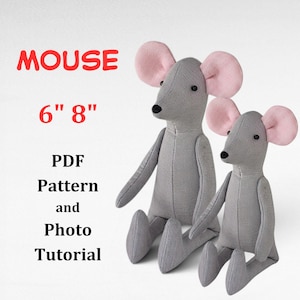 Nähanleitung für eine Mini-Mauspuppe (PDF), DIY-Tutorial für eine kleine Plüschmaus, 15 cm und 20 cm großes Stofftier zum sofortigen Download