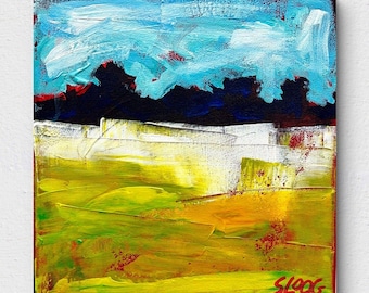 SLOOG Original Art Bold Color Modern Abstract Landscape Art 8x8 Black Forest