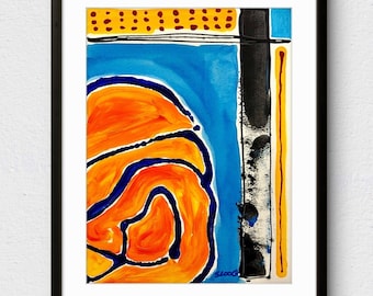 Sloog Original Art Colorful Abstract Art Memphis Style Decor on Paper 9x12 Red Dots Brightly Colored Painting