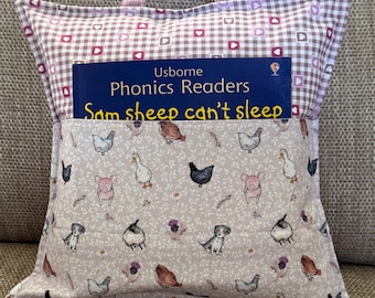 Farm Book Cushion Cover – Sam Sheep Can’t Sleep – Handmade Reading Pillow with Pocket
