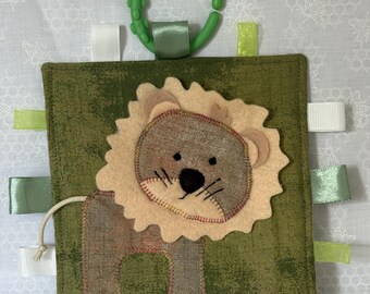 Lion Baby Crinkle Toy with Teething Ring - Handmade Sensory Comforter