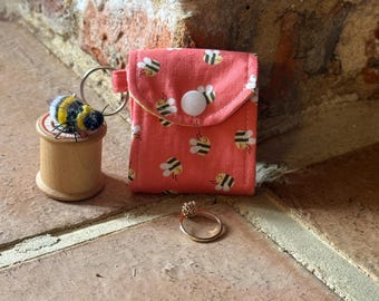 Bee Travel Jewellery Roll Handmade Organiser Gift for Her
