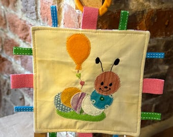 Caterpillar Baby Crinkle Toy with Ribbons and Teething Ring – Woodland Sensory Comforter