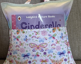 Butterfly Book Cushion Cover – Cinderella – Handmade Reading Pillow with Pocket & Handle