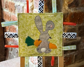 Bunny Baby Crinkle Toy with Ribbons and Teething Ring – Woodland Sensory Comforter
