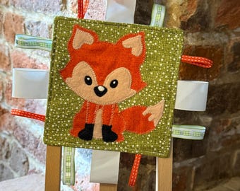 Woodland Fox Baby Crinkle Toy with Ribbons and Teething Ring – Handmade Sensory Comforter