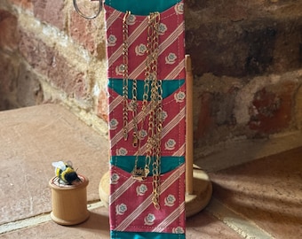 Striped Travel Jewellery Roll Handmade Organiser Gift for Her