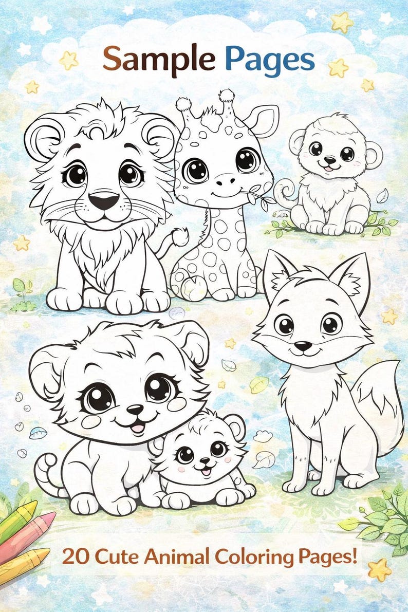Cute Animals Coloring Pages for Kids | Printable Coloring Book | 20 Fun ...