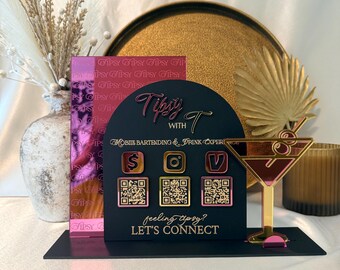 Benutzerdefiniertes QR-Code-Bar-Zeichen | Spiegel Acryl Hochzeit Getränkekarte Glam Decor