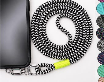 Handykette lang zum Umhängen Crossbody Handyband für iPhone/ Smartphones Handykette aus Segeltau mit Metall Patch 130cm Geschenk für sie/ihn