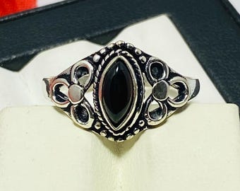 Natural Black Onyx Flower-Filigree Band Ring 925 Silver Plated Ring boho jewelry