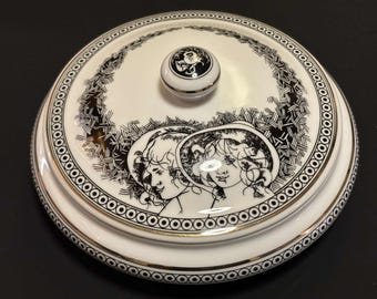 Bombonera de porcelana Hollóhaza vintage - Caja con tapa Szász Endre Art Nouveau