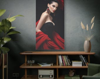 ファッション キャンバス アート 赤と黒 30 x 60 縦型「欲望の炎」