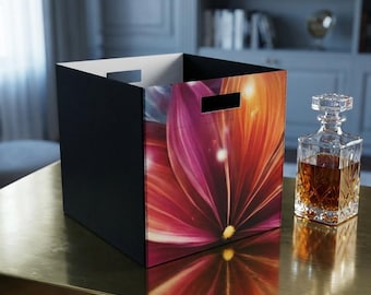 抽象的な花柄のフェルト製収納ボックス｜装飾的な布製収納箱